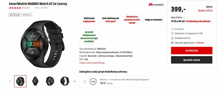 Promocja: tani Huawei Watch GT 2e z GPS w atrakcyjnej cenie w polskiej sprzedaży!
